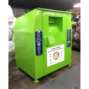 Bancos de recolección de ropa usada verde personalizada al por mayor, papelera de reciclaje de metal de pie para donar