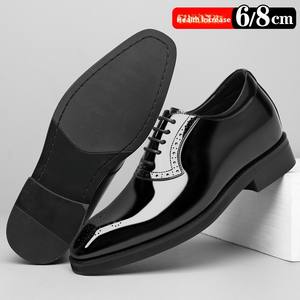 Chaussures Derby habillées haut de gamme pour hommes, rehaussantes de 8 cm, à lacets, en cuir verni brillant, à bout carré - Product Image 3