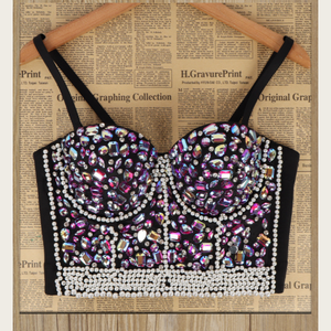 HLC RTS Sparkly Diamond Women Vest <span class=keywords><strong>Lingerie</strong></span> Crystal Bustier Rhinestone Bra Crop Top Party Corset for Nightclub Party Decoration - Product Image 1