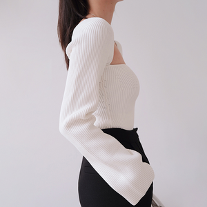 Maglione di lana lavorato a <span class=keywords><strong>maglia</strong></span> a coste bianche di lusso personalizzato maglione Sexy a maniche lunghe con colletto quadrato lavorato a <span class=keywords><strong>maglia</strong></span> maglione <span class=keywords><strong>elegante</strong></span> - Product Image 3