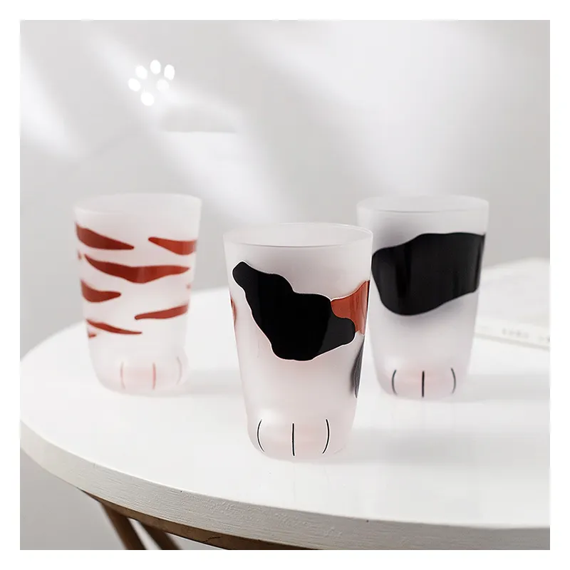 ถ้วยแก้วรูปอุ้งเท้าแมวโปร่งใสแก้วลายการ์ตูนน่ารักถ้วยแก้วแช่แข็ง