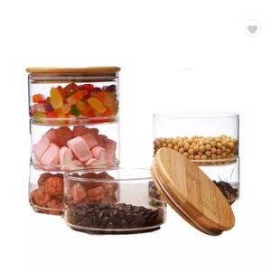 Pot en verre transparent empilable à trois couches, récipient de stockage alimentaire en borosilicate avec couvercle en <span class=keywords><strong>bambou</strong></span> hermétique - Product Image 3