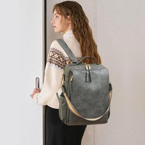 Fashion PU Laptop <b>Backpack</b> Zipper Closure Letter 36-57L Capacity-Waterproof Lightweight for Student Commute Office Travel - Product Image 2