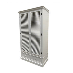 Armoire à portes à persiennes blanches - Organisateur de chambre <span class=keywords><strong>multi</strong></span>-<span class=keywords><strong>rangement</strong></span> avec tringle de suspension et armoire de <span class=keywords><strong>rangement</strong></span> pour vêtements avec tiroirs - Product Image 5