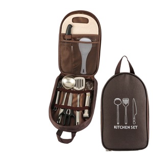 1 Set/8pcs Outdoor <b>Camping</b> Cookware Storage Bag Cooking Utensil Organizer <b>Kitchen</b> Ware Container Portable Picnic BBQ Tableware - Product Image 1