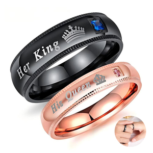 En gros Son Roi Sa Reine Couple Amoureux Humeur Bande Gravé Ovale Coupe Zircon En Acier Inoxydable Romantique Unisexe Anneaux - Product Image 2