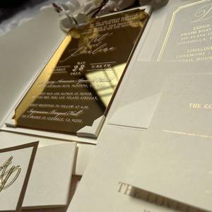 Invitation de <span class=keywords><strong>mariage</strong></span> en acrylique miroir doré gravure laser élégante chic luxueuse personnalisée avec cartes QR Code Rsvp et ceinture - Product Image 5
