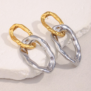 Pendientes Colgantes Ovalados Entrelazados Martillados Chapados <span class=keywords><strong>en</strong></span> Oro de 18K y Plata, de Acero Inoxidable 316L, Irregulares, para Mujer, Venta al por Mayor - Product Image 2