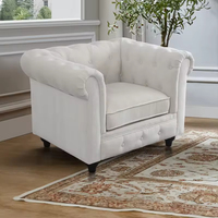 Chaise d'appoint Oxford Club Fauteuil à rouleau en tissu de luxe Canapé simple à dossier capitonné Fauteuil Chesterfield beige