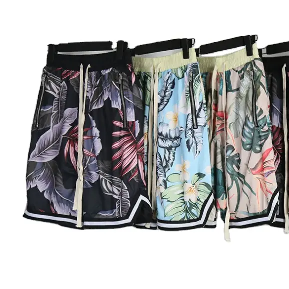 Short de basket-ball pour hommes, culotte respirante et décontractée, avec poches à fermeture éclair, vêtement de sport à motif floral, séchage rapide, tendance, en STOCK