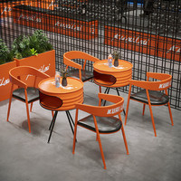 Ensemble de bar moderne de style industriel en bambou, tables et chaises avec structure métallique, personnalisable pour cafés, salles de billard, salons de thé, zones de réception
