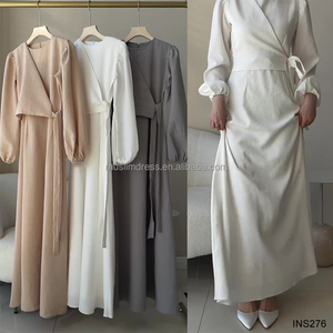 Vestido Abaya Modesto para Mujer Habib 2026, Venta al por Mayor, Abaya Lisa con Cintura Ajustable Personalizada - Product Image 1
