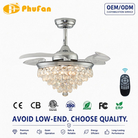 Ventilateur de plafond moderne en métal et cristal avec lumière LED dimmable, moteur DC, télécommande, ventilateur de plafond en cristal K9 avec lumière