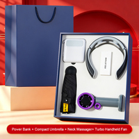 Ventilateur portable, batterie externe, parapluie et masseur de cou 4-en-1 – Coffrets cadeaux d'affaires de luxe, souvenirs de festival, cadeaux de Thanksgiving