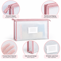 Trousse de Toilette Transparente en PU avec Bordure Rose, Pochette à Fermeture Éclair, Grande Base, pour Voyage, Vente en Gros pour Femmes