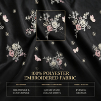 Tissu brodé 100% polyester, mat, soyeux, résistant aux plis, pour abaya, hijab, robe du Qatar, robe de soirée