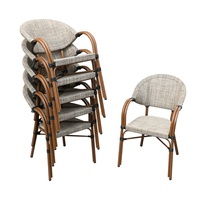 Fauteuil d'extérieur empilable et portable en tissu imperméable, style bistro français, avec accoudoirs en aluminium imitation bois, pour jardin, plage et villa