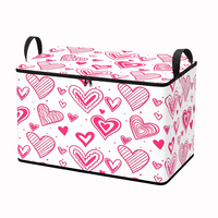 Panier de rangement pliable en polyester avec imprimé cœur, avec couvercle et poignées, panier à linge en tissu pour la maison et la chambre