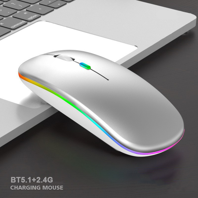 RGB Wireless Mouse for Laptop PC BT 2.4GHz with USB Mini Receiver Rechargeable Ultra Thin Dual Mode Wireless Mouse for PC Laptop