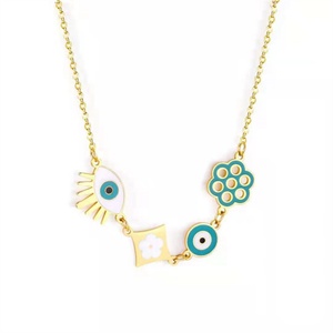 Collar Redondo con Ojo Turco Chapado en Oro, Joyería de Acero Inoxidable, Novedad, Collar de Flores para Mujer, Alta Calidad, Oro 18K, CLÁSICO - Product Image 1