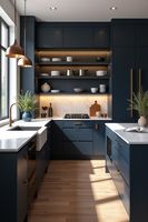 Meubles de cuisine laqués sur mesure Vermonhouzz, style moderne à panneaux plats et Shaker, design sans poignées avec couleurs personnalisées