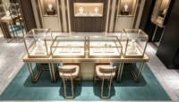 Vitrine à bijoux en acier inoxydable avec éclairage LED, îlot de présentation de bijoux pour boutique de détail