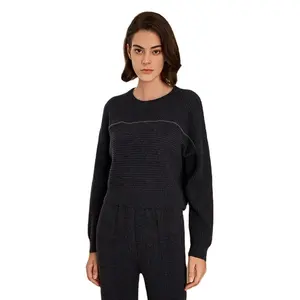 23BC-211 Crew Neck Loose Batwing 2/26NM 7G 100% Merino Sheep Wool Clothes Women's Knitted Sweater Jumper Ladies Top