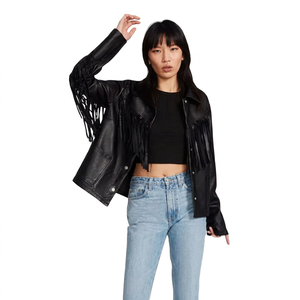 Customizable Women's Western Style Fringe <b>Leather</b> <b>Jacket</b> XL Size Fabric Coat with Cotton Filling Personalized Christmas Gift - Product Image 1