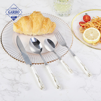 Couteau de table, fourchette et cuillère à café en acier inoxydable 410, avec manche en céramique blanche imprimée, vaisselle classique, fabrication chinoise
