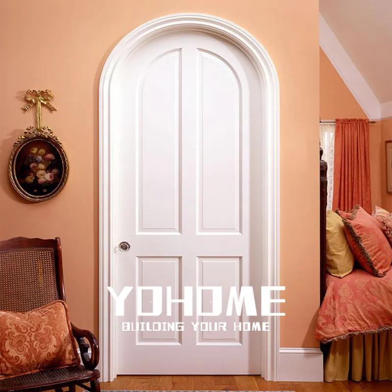 Porta interior em arco de madeira maciça branca, porta de arco rústica, principal fabricante da China, porta interior em arco de madeira maciça