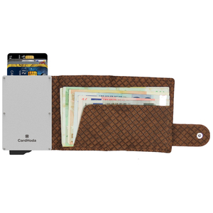 Slim Genuine Leather Card Holder <b>Men</b> Geometric Pattern Snap Closure Brown Minimalist <b>Wallet</b> Short Length - Product Image 1