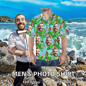 Camisa Hawaiana Personalizada <span class=keywords><strong>para</strong></span> Hombre con Cara Divertida y Botones, Camisa de Playa Tropical Tejida con Foto <span class=keywords><strong>para</strong></span> Verano - Product Image 3