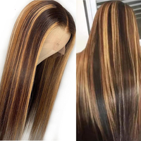 Perruques Lace Front Closure wig sans colle brésiliennes lisses, 13x4, 1B/4/27, pre-plucked, cheveux vierges bruts