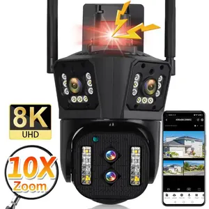 8K 야외 10X 광학 줌 감시 Cctv OEM WIFI 보안 카메라 오디오 4 렌즈 3 화면 네트워크 카메라