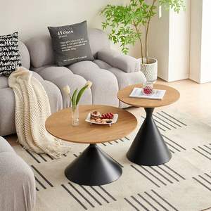 Cream Colored Solid Wood <b>Coffee</b> <b>Table</b> <b>Round</b> Minimalist Modern <b>Small</b> Living Room Side <b>Table</b> - Product Image 2