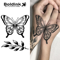 Autocollant de tatouage semi-permanent Boldink, motif feuille de papillon, pour la main, le bras, le corps, imperméable, longue durée (2 semaines), encre à base de jus végétal