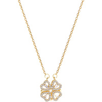 Ensemble collier et boucles d'oreilles créatif en acier inoxydable plaqué or 18 carats, avec pendentif tournant en forme de tournesol micro-zircon serti clos et motif fleur