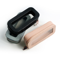 Trousse de maquillage transparente en cuir PVC de luxe avec logo personnalisé, mini trousse de voyage, sacs à cosmétiques pour femmes