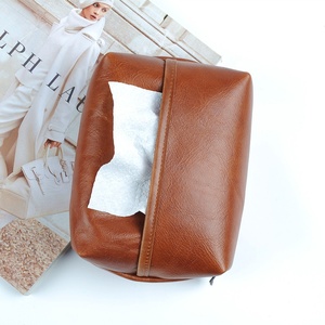 2022 Custom logo Cowhide Leather Tissue Box Cover Square real leather Tissue paper Box Holder Decorative Paper Napkin Holder box