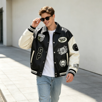 Veste coupe-vent personnalisée ODM pour homme, veste en cuir de pilote brodée pour homme, veste de style universitaire streetwear, veste d'hiver pour homme