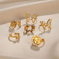 Acier inoxydable avec imitation perle empilable coquille/papillon anneaux pour femmes à la mode dame bague 2025 mode bijoux cadeau