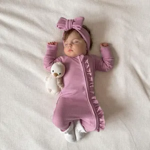 निर्माता थोक शिशु वस्त्र वफ़ल नरम आरामदायक परिवर्तनीय बेबी जंपसूट बांस बेबी पजामा सेट