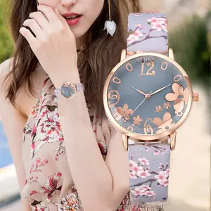 Montre de luxe femme étudiant horloge mode fleurs en relief petit frais imprimé ceinture cadran femme montres montres à Quartz pour femme