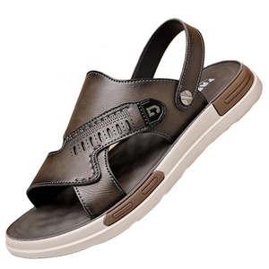 Sandalias Casuales de Verano para Hombre, Punta Abierta, Suela de Goma, Entresuela de EVA, Parte Superior de Cuero Genuino, Diseño de Leopardo, Antideslizantes - Product Image 1