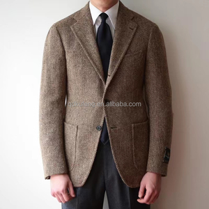 Brown Upper Class Luxurious Sell Well 3 Season Flannel Man Fashion <strong>Herringbone</strong> Suit <strong>Jacket</strong> Design for Men - Product Image 6