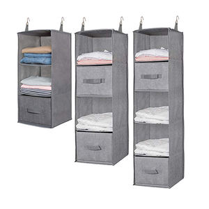 Custom bedroom Hanging Closet organizer Multi-Layer washable folding Stackable Cotton linen closet rack storage