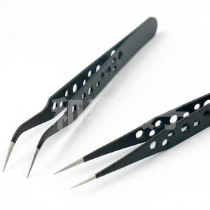Pinzas de precisión extrafino de acero inoxidable, venta al por mayor transfronteriza, punta curva engrosada, reparación de teléfonos móviles, electrónica - Product Image 5