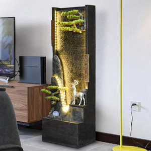 Fontaine murale à rideau <span class=keywords><strong>d</strong></span>'<span class=keywords><strong>eau</strong></span> en résine de style chinois, rocaille à <span class=keywords><strong>eau</strong></span> courante, éclairage LED, symbole de bonne fortune pour la vie - Product Image 3