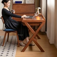 Bureau d'ordinateur rectangulaire moderne en chêne massif écologique avec rangement, idéal pour le bureau, la chambre, comme table de chevet, coiffeuse ou bureau d'étude à domicile
