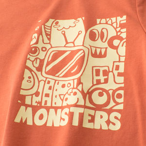Camisetas de monstruos de cartón superior impresas para niños de algodón de alta calidad para niños - Product Image 5